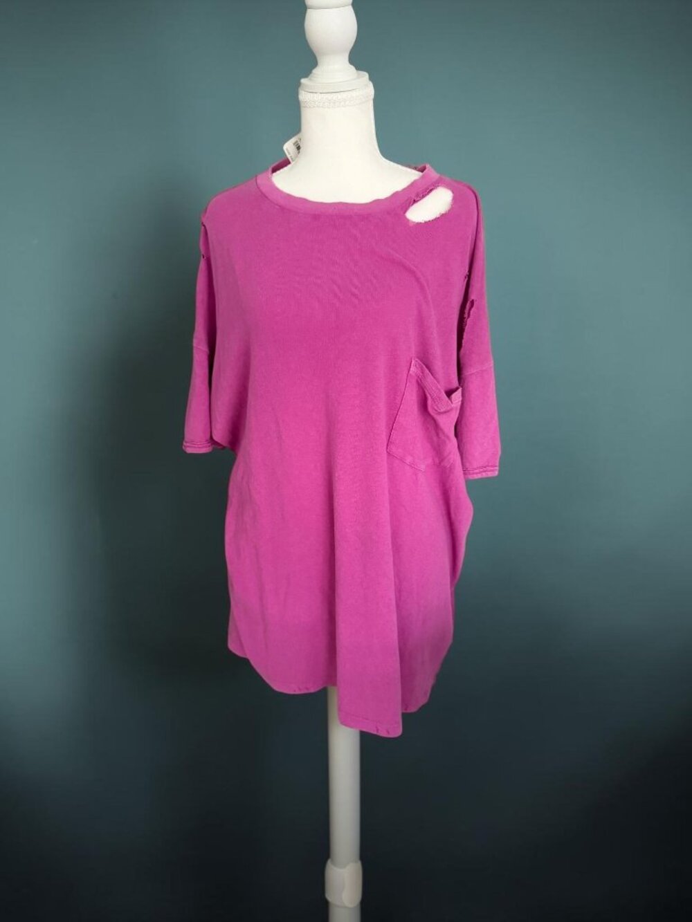 FREE PEOPLE Pink Distressed Oversized T Shirt Size XL NEW NWT